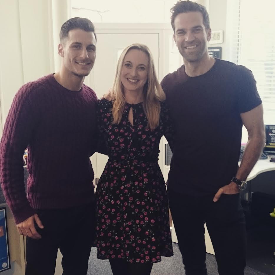 Renewable World Ambassador Gethin Jones, Renewable World Vice Chair Sarah Donnelly, and Strictly Come Dancing Star Gorka Marquez